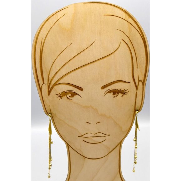 Vintage Shoulder Duster Earrings with Gold Tone Herringbone Chain Dangles Tipped - Picture 1 of 2